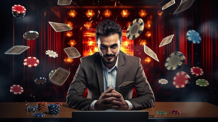 Dealer live casino profesional membagikan kartu secara online